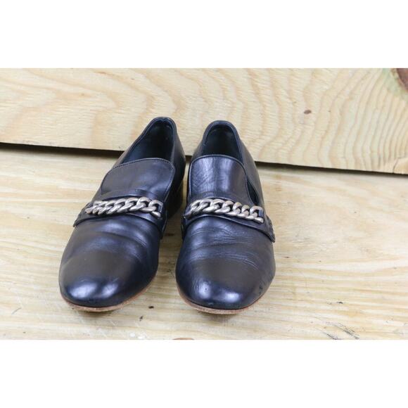 Celine Loafers Womens 6 Black Leather Chain Link Slip On Shoes Italy - Picture 2 of 8